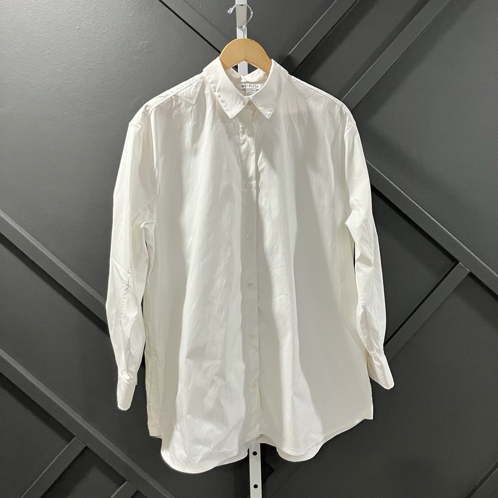 Athleta Performance Poplin Oversized Shirt White Button Up Womens Size Large